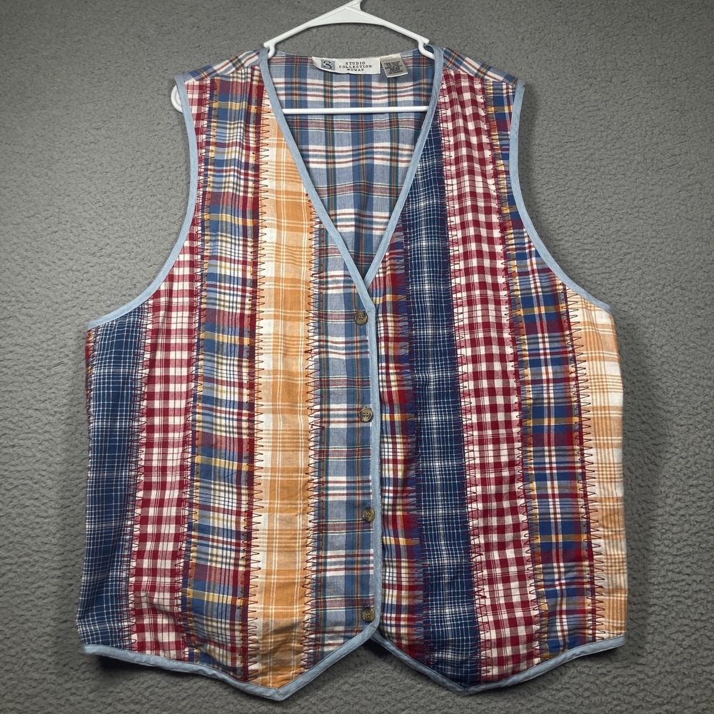 VTG Studio Collection Patchwork Plaid Vest Womens Plus 20 Retro 90s Y2K‎ Boho